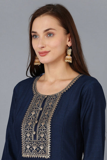 Women's Silk Blend Embroidered Kurta Pant With Dupatta