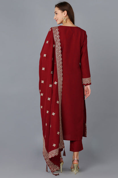 Women's Silk Blend Embroidered Kurta Pant With Dupatta