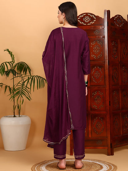 Women's Silk Blend Embroidered Kurta Pant With Dupatta