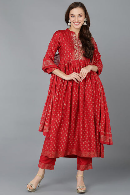 Women's Silk Blend Woven Design Kurta Pant With Dupatta