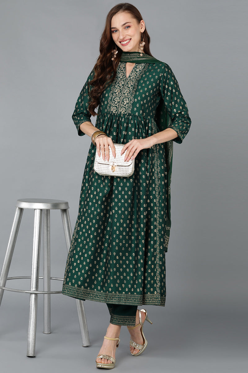 Women's Silk Blend Woven Design Kurta Pant With Dupatta