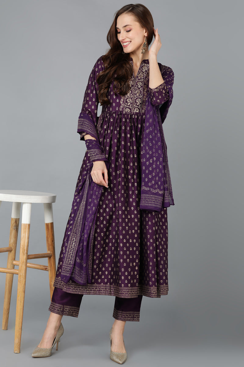 Women's Silk Blend Woven Design Kurta Pant With Dupatta