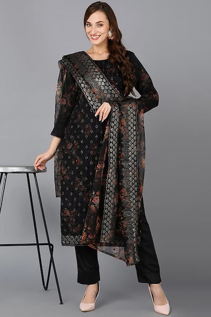 Women's Organza Embroidered Kurta Pants With Dupatta