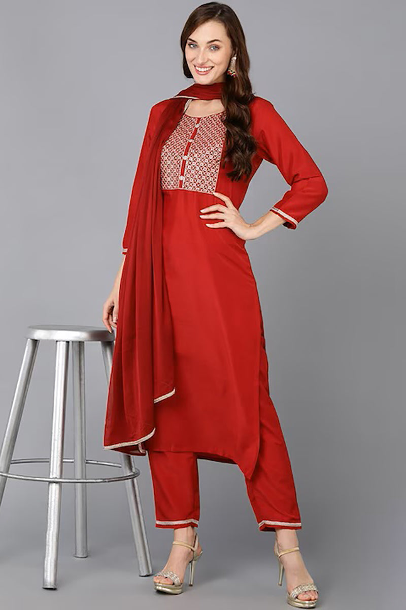 Women's Yoke Design Kurta Pants With Dupatta