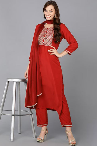 Women's Yoke Design Kurta Pants With Dupatta