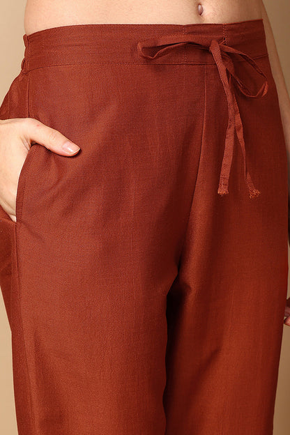 Women's Silk Blend Yoke Design Kurta Pants With Dupatta