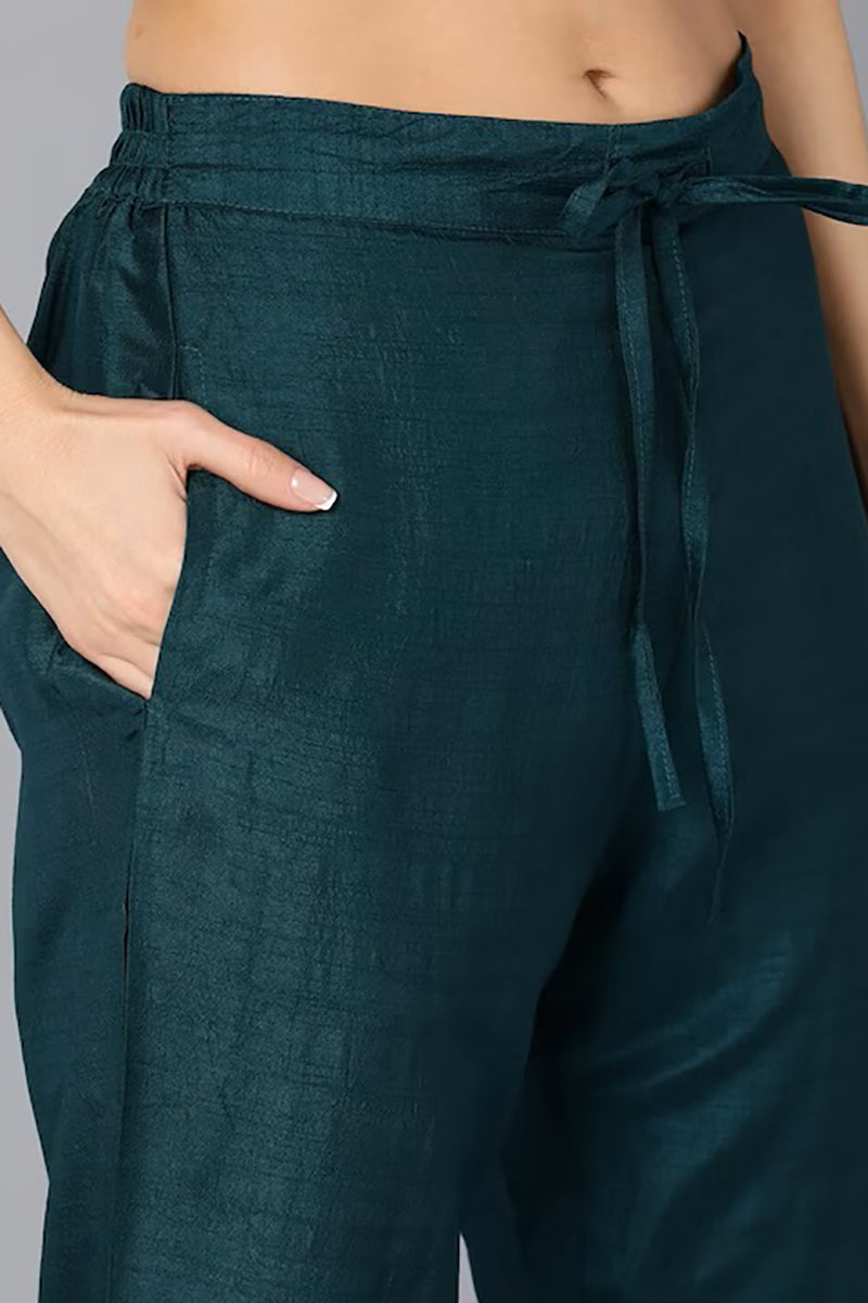 Women's Silk Blend Yoke Design Kurta Pants With Dupatta