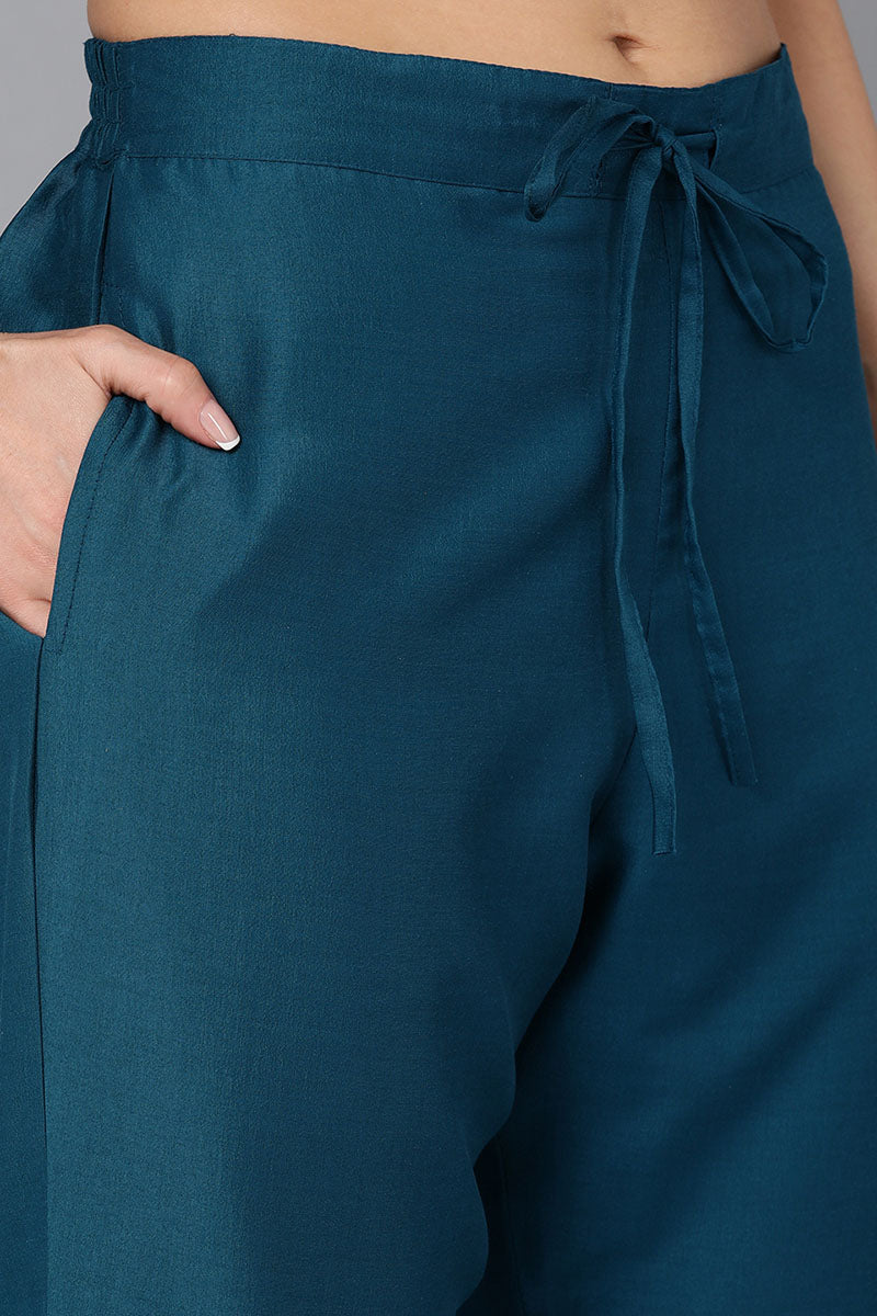 Women's Silk Blend Embroidered Kurta Pants With Dupatta