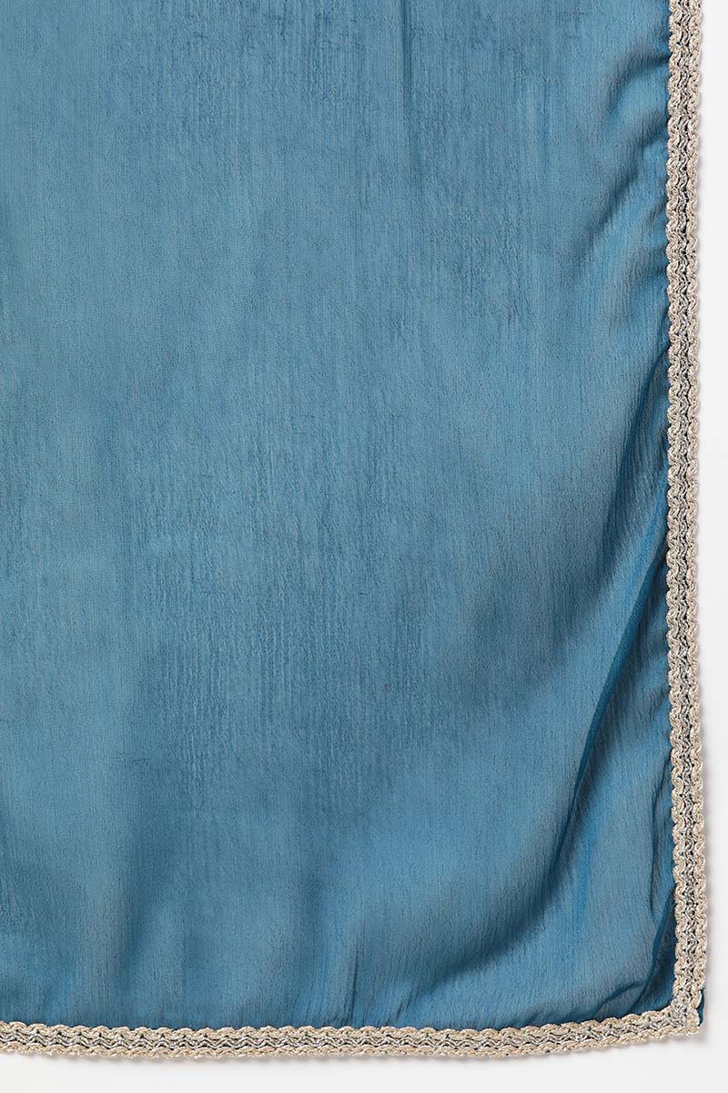 Women's Silk Blend Embroidered Kurta Pants With Dupatta