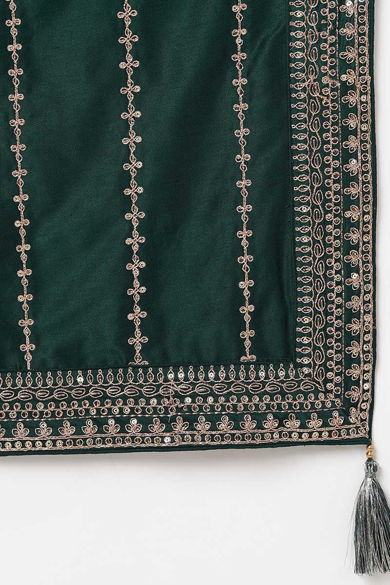 Women's Silk Blend Embroidered Kurta Palazzos With Dupatta