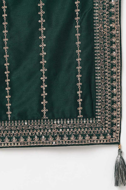 Women's Silk Blend Embroidered Kurta Palazzos With Dupatta
