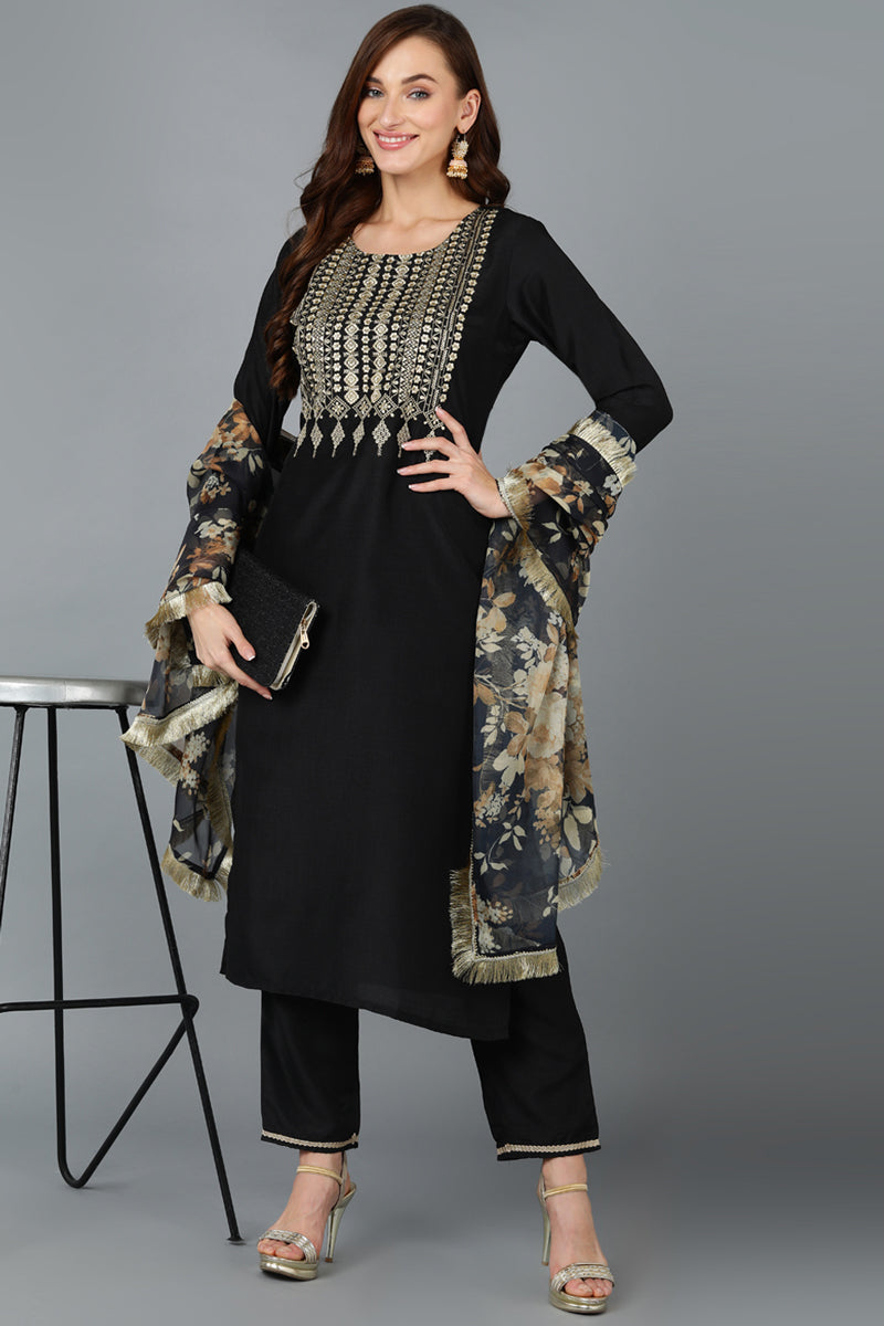 Women's Silk Blend Yoke Design Kurta Pant With Dupatta