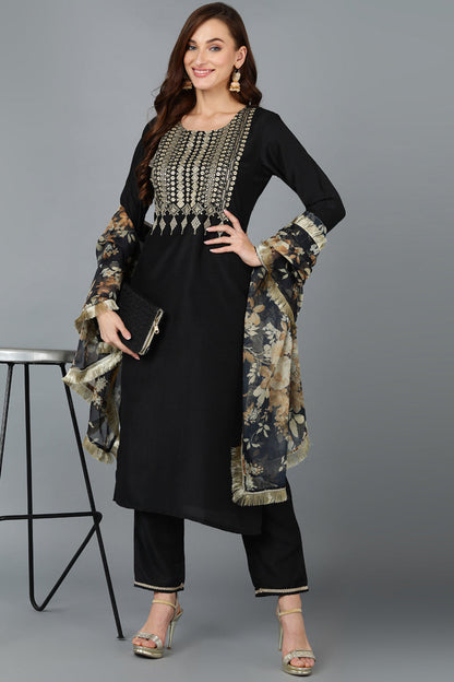 Women's Silk Blend Yoke Design Kurta Pant With Dupatta
