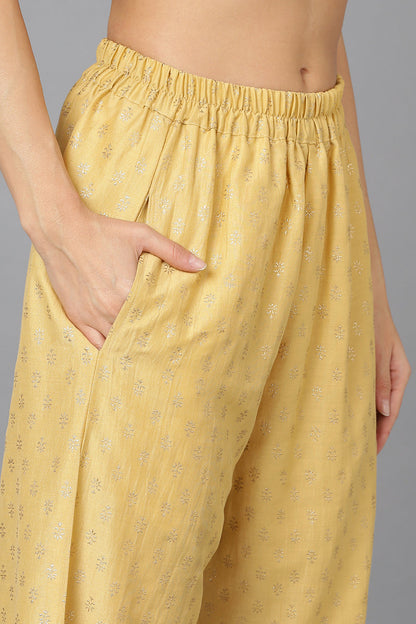 Women's Flaxen Yellow Silk Blend Embroidered Festive Wear-Ahika