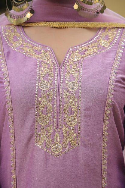 Women's Lilac Silk Blend Embroidered Festive Wear