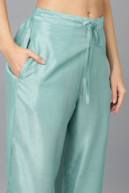 Women's Sea Green Silk Blend Embroidered Festive Wear Suit Set
