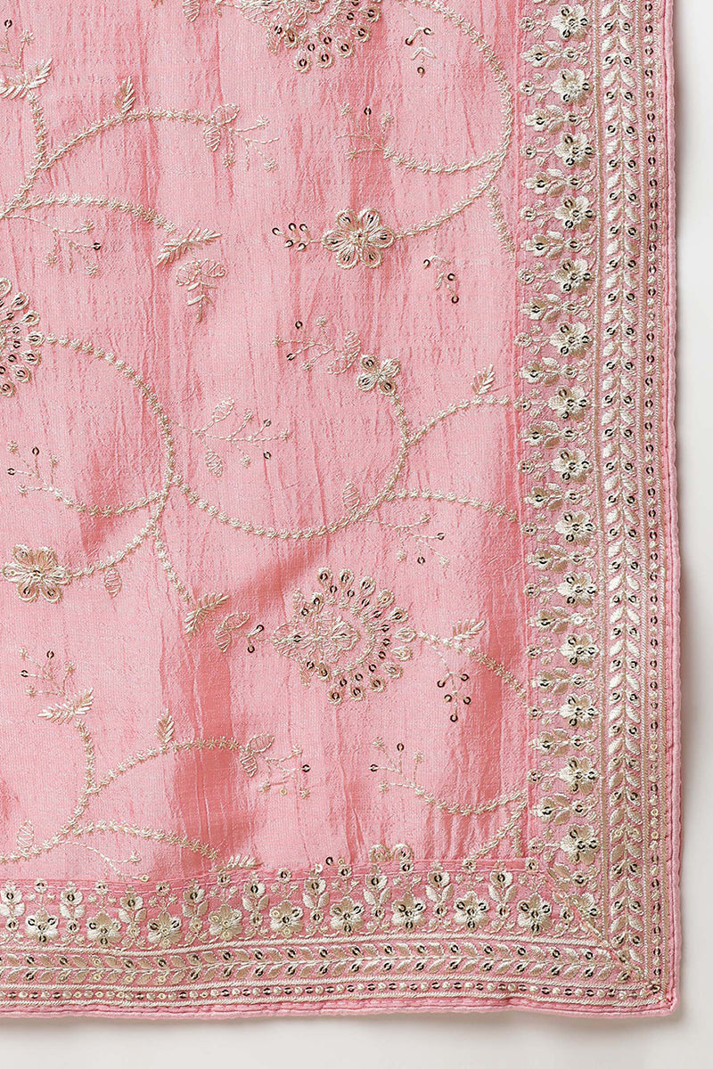 Women's Flamingo Pink Silk Blend Embroideredparty Wear Suit Set