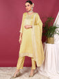 Women's Silk Blend Pale Yellow Embroidered Party Wear-Ahika
