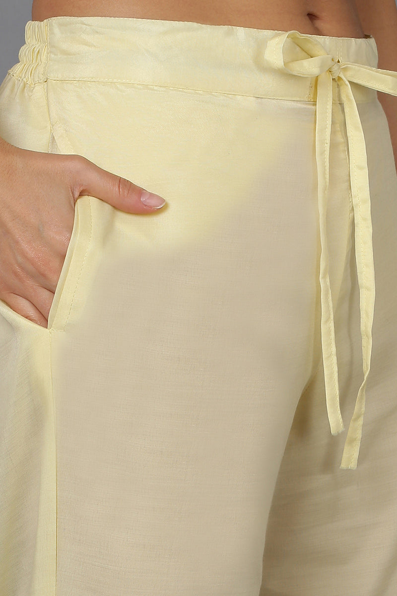 Women's Silk Blend Lemon Yellow Jacquard Party Wear Suit Set