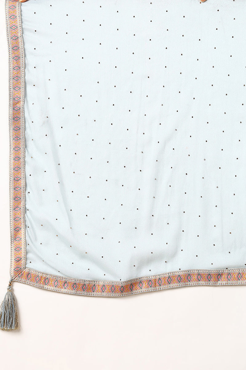 Women's Silk Blend Ice-Blue Jacquard Festive Wear-Ahika