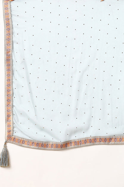 Women's Silk Blend Ice-Blue Jacquard Festive Wear-Ahika