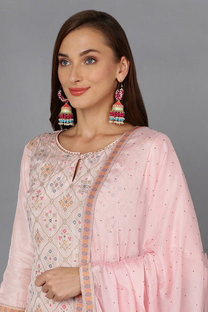 Women's Silk Blend Blush-Pink Jacquard Festive Wear Suit Set