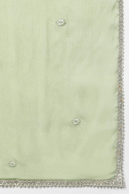 Women's Silk Blend Sea Green Straight Kurta Pant With Dupatta