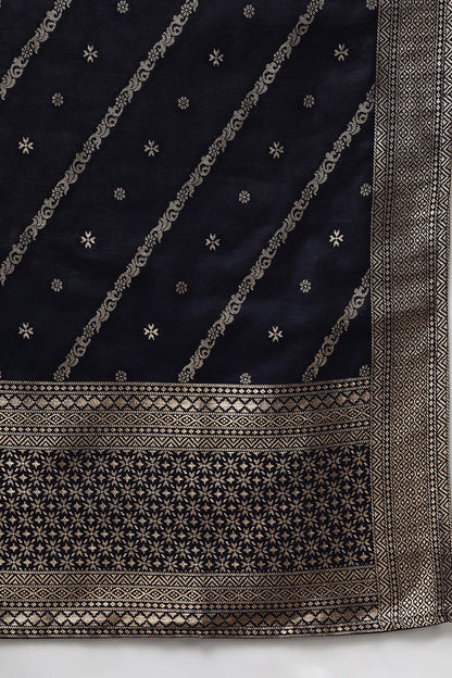 Women's Poly Chanderi Black Jacquard Straight Kurta Pant With Dupatta