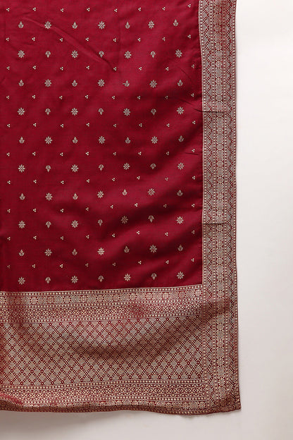 Women's Red Poly Chanderi Woven Design Straight Kurta Pant With Dupatta