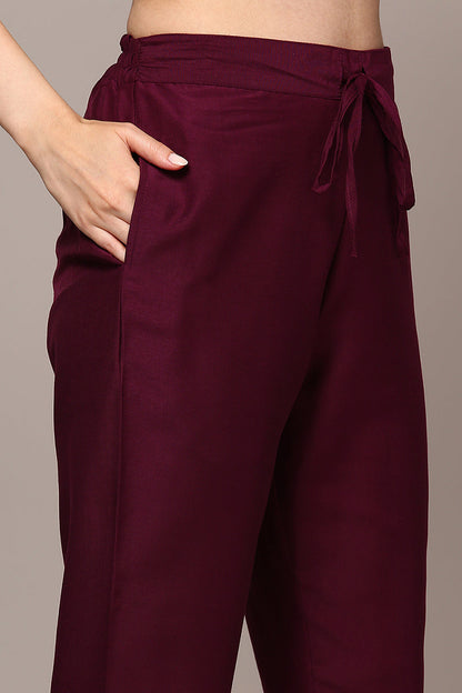 Women's Burgundy Silk Blend Rogan Flared Suit Set