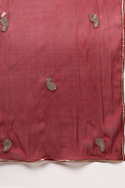 Women's Maroon Silk Blend Yoke Design Straight Kurta Pant With Dupatta