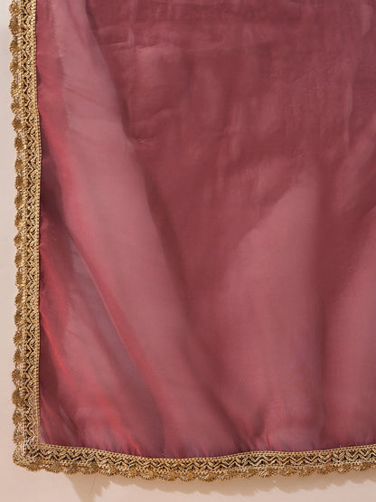 Women's Rust Poly Georgette Solid Embroidered Straight Kurta Pant With Dupatta
