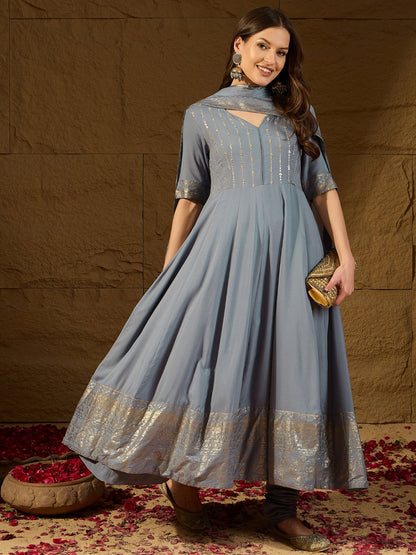Women's Red Silk Blend Solid Woven Design Kurta Churidar With Dupatta