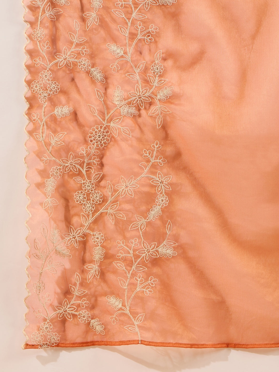 Women's Orange Silk Blend Embroidered Anarkali Kurta Pant Set With Dupatta
