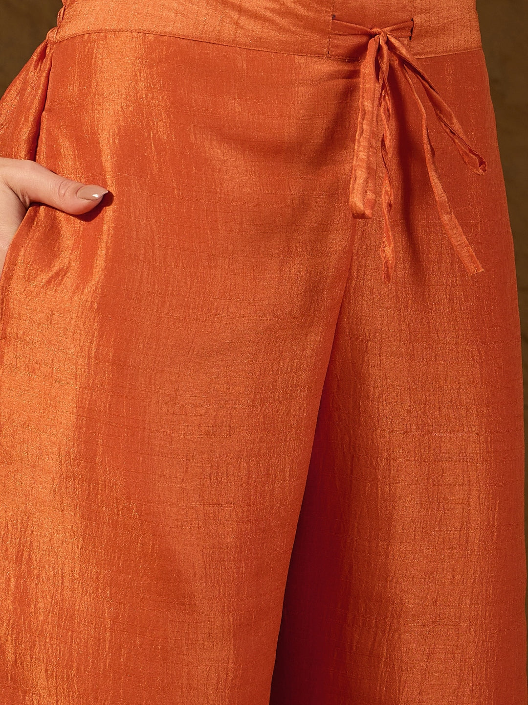 Women's Orange Silk Blend Embroidered Anarkali Kurta Pant Set With Dupatta