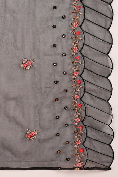 Women's Black Silk Blend Solid Embroidered Straight Kurta Trouser With Dupatta
