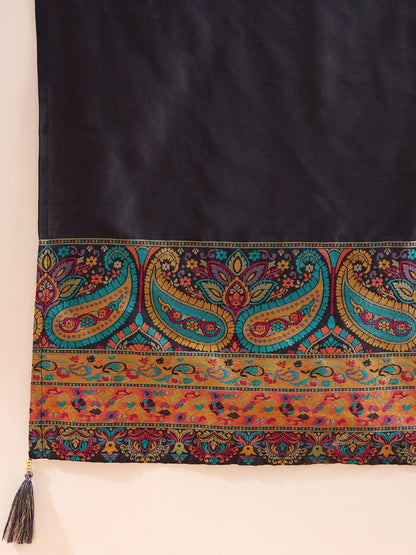 Women's Navy Blue Silk Blend Woven Design Kurta Trouser With Dupatta
