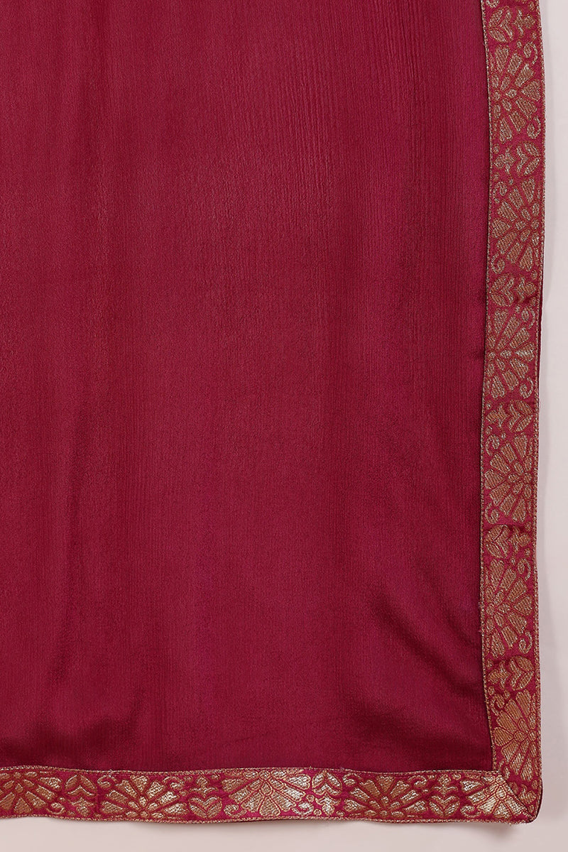 Women's Purple Silk Ethnic Motifs Woven Design Straight Kurta Trouser With Dupatta