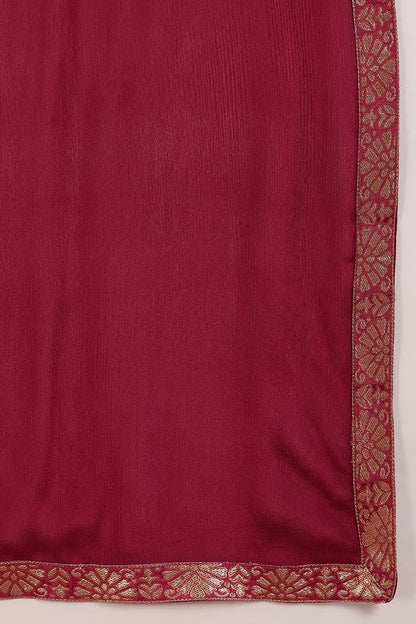 Women's Purple Silk Ethnic Motifs Woven Design Straight Kurta Trouser With Dupatta