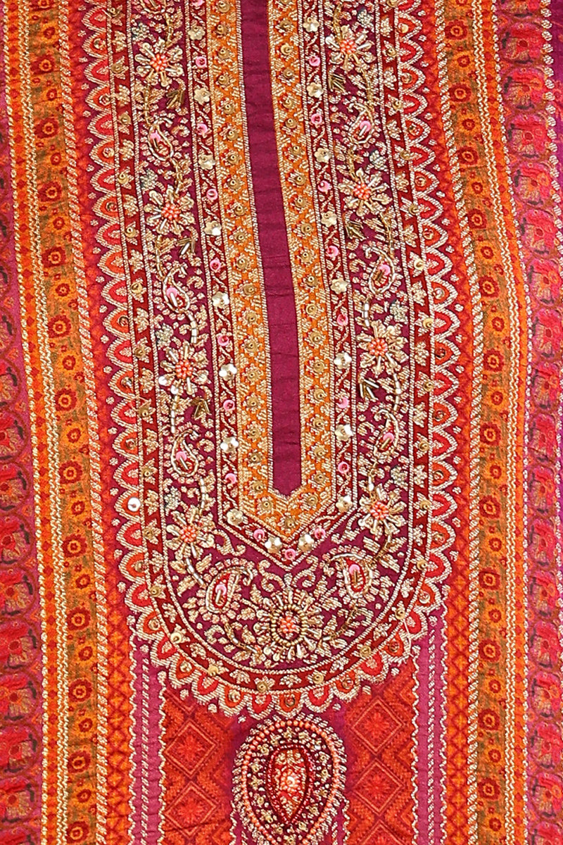 Women's Purple Silk Ethnic Motifs Woven Design Straight Kurta Trouser With Dupatta
