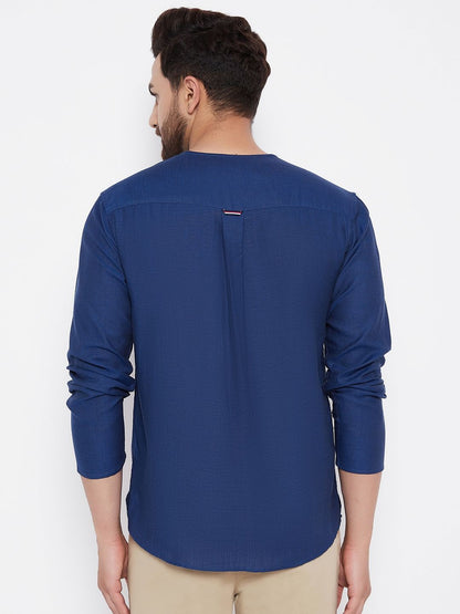 Men's Blue Solid Cotton Kurta1