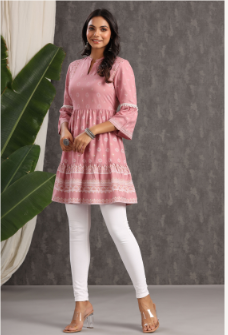 Women's Onionpink Rayon Printed Flared Tunic