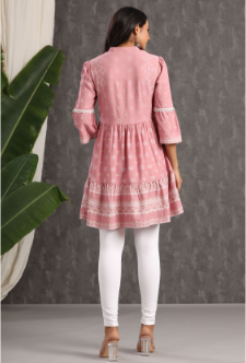 Women's Onionpink Rayon Printed Flared Tunic