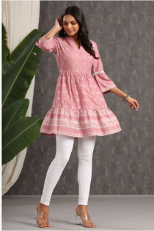 Women's Onionpink Rayon Printed Flared Tunic