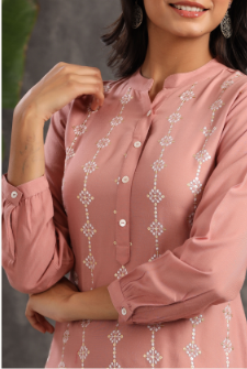 Women's Onionpink Rayon Embroidered Straight Kurta Pant Set