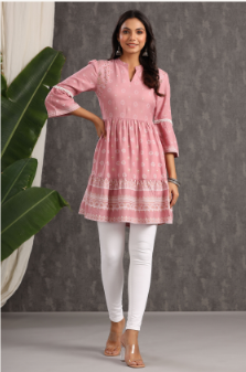 Women's Onionpink Rayon Printed Flared Tunic