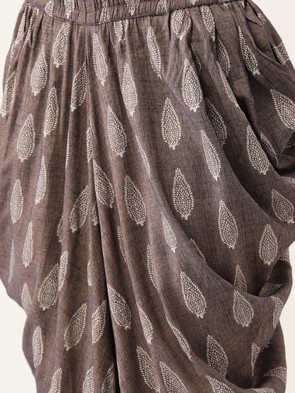 Women's Purpal Color Rayon Blend Printed Kurta Dhoti Pant With Dupatta