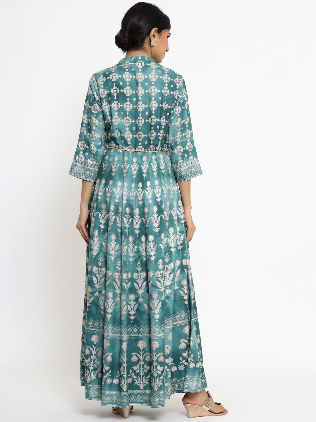Women's Printed Flared Dress with Waist Tie-up