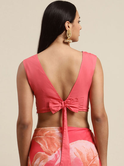 Women's Pink Colour Chiffon Digital Print Floral Saree