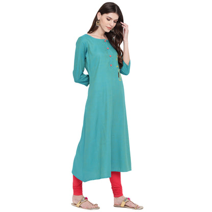 Women's Sky Blue Rayon Kurta By Vbu